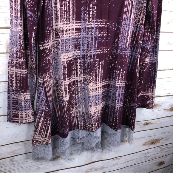 LOGO purple gray print lace hem layered tunic top - Picture 3 of 8